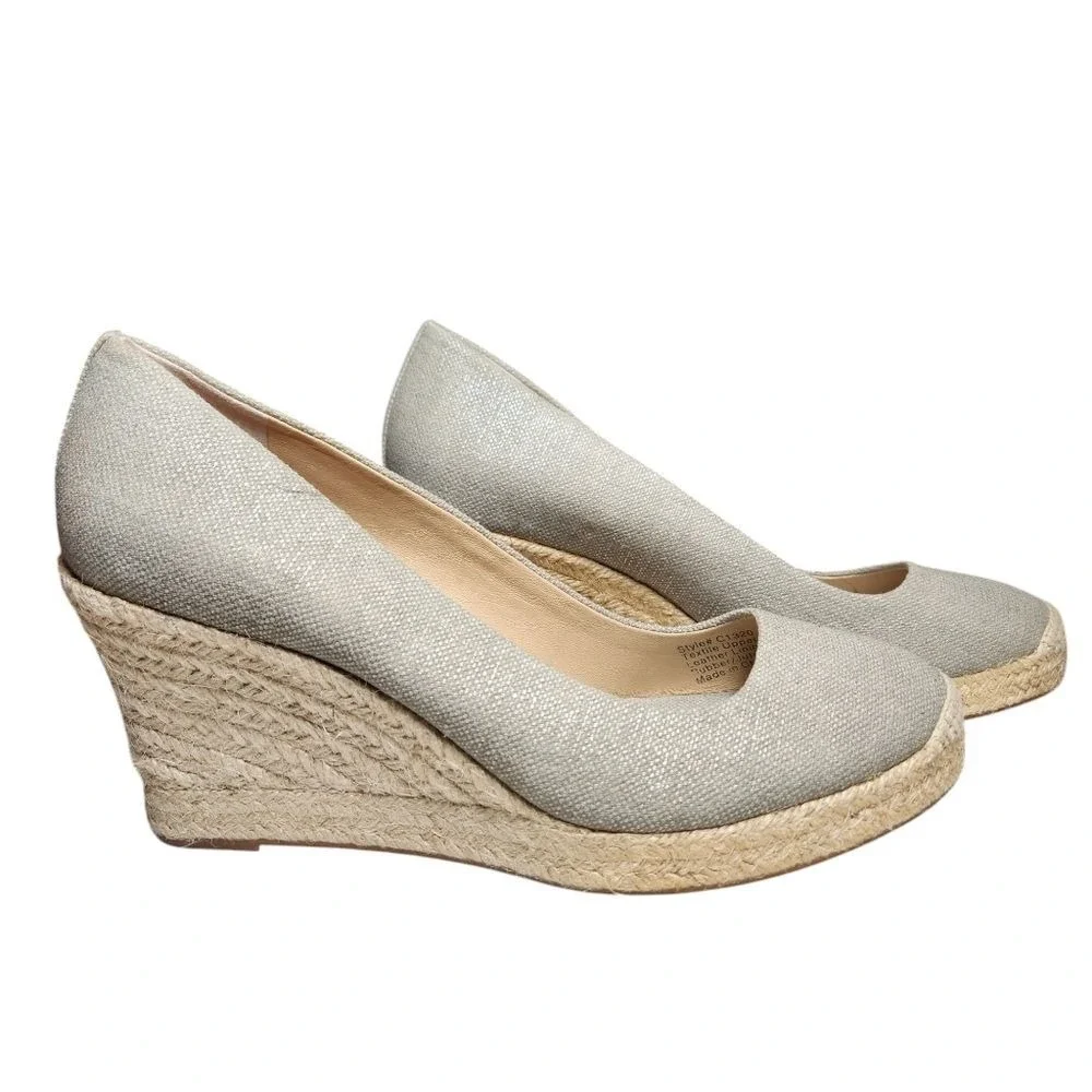 J Crew Espadrille Wedge Platform Metallic Canvas Cream Gold 9 Preppy Coquette